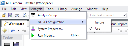 Selecting Use for NFPA Configuration from the Analysis Menu.